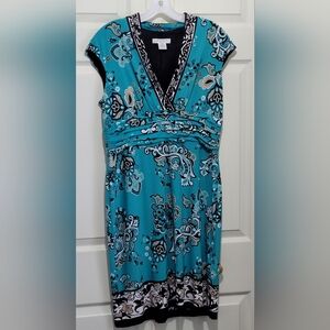 Liz Claiborne Teal and Black Midi Dress size 12 petite